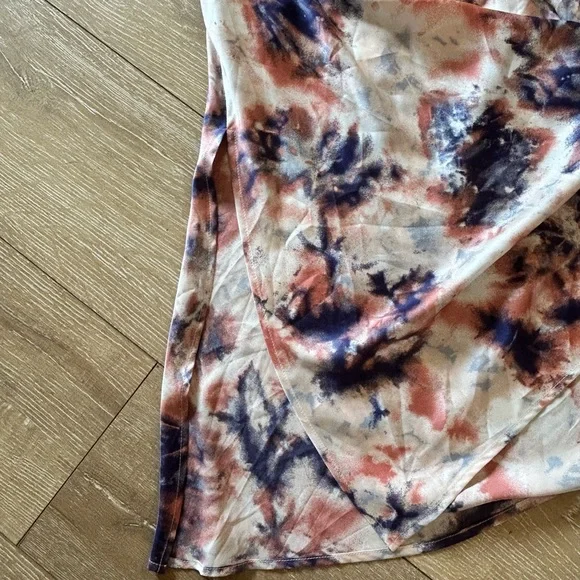 Silky Tie-Dye Blue Pink Spaghetti Strap Maxi Dress - Picture 7 of 9